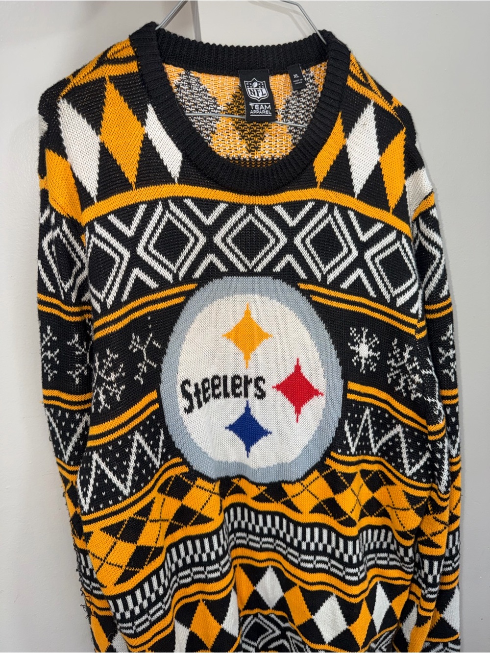 NFL Steelers Black, Gold, White & Gray Crewneck Sweater with Team Logo